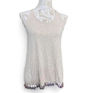Lazy Sundays Size Medium Fringe Colorful Hem Boho Basic Chic Open Back Tank Top